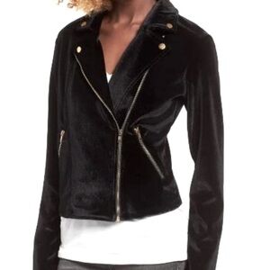 Leith Velour Black Full Zip Moto Jacket Women’s Size Small in EUC!